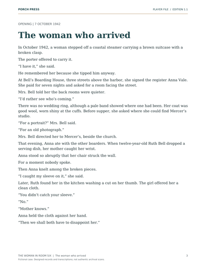 Opening story page from The Woman in Room Six